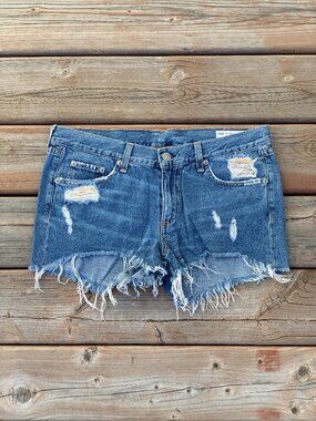Rag & Bone Cut-Off Jean Shorts 28 Faded Light Distressed Denim Winnie Raw Hem